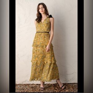 Lulu's Yellow Pleated Tiered Maxi Dress
